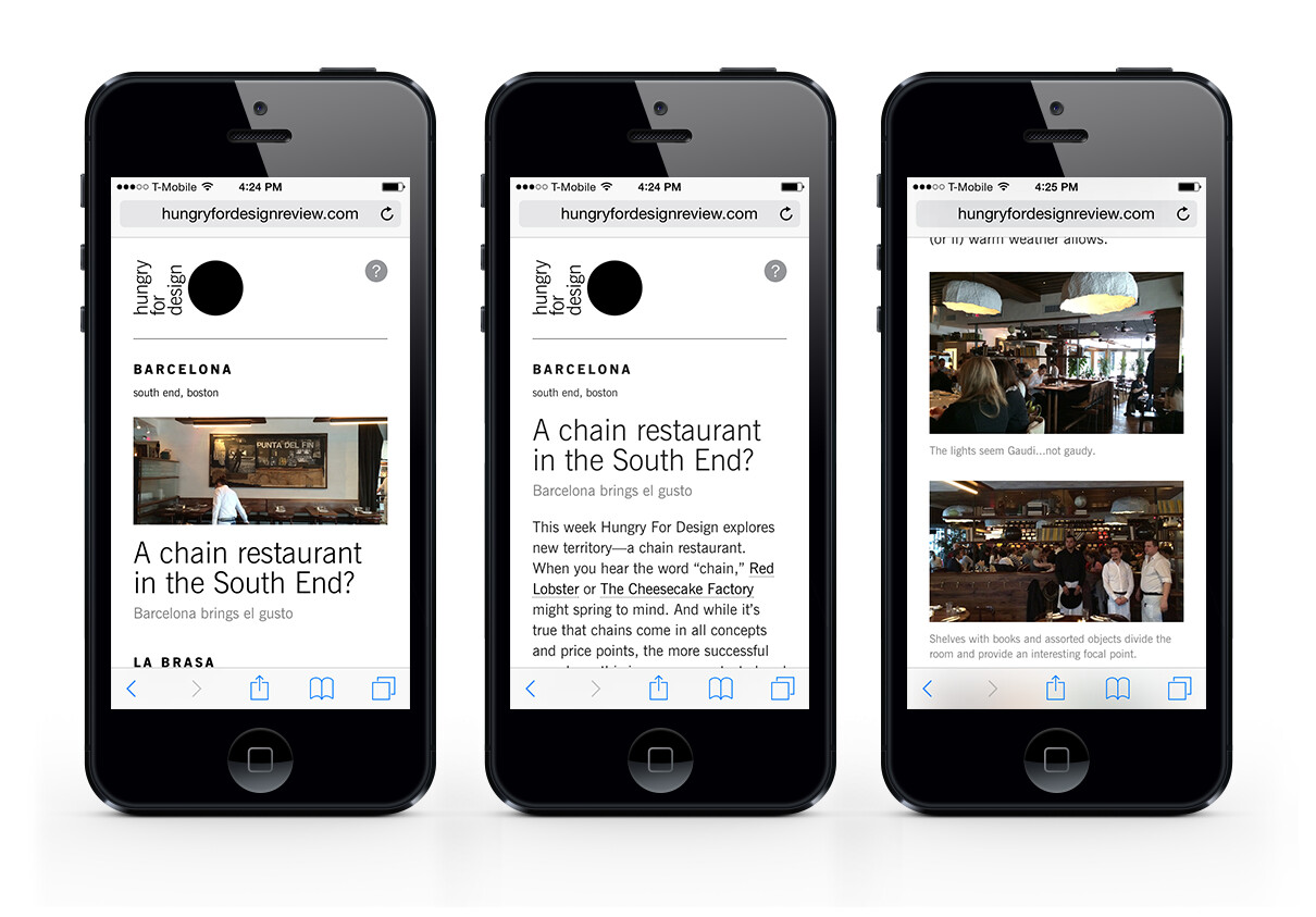 Hungry for Design website on three mobile phones