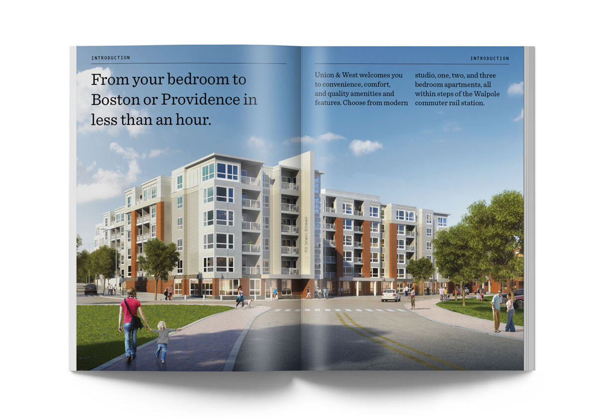 Union & West brochure full-spread rendering